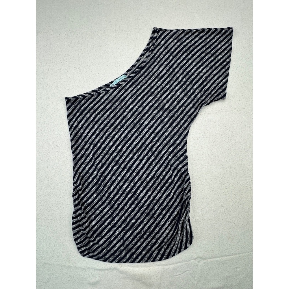 Maurices One Shoulder Top Womens Medium Black White Striped Ruched